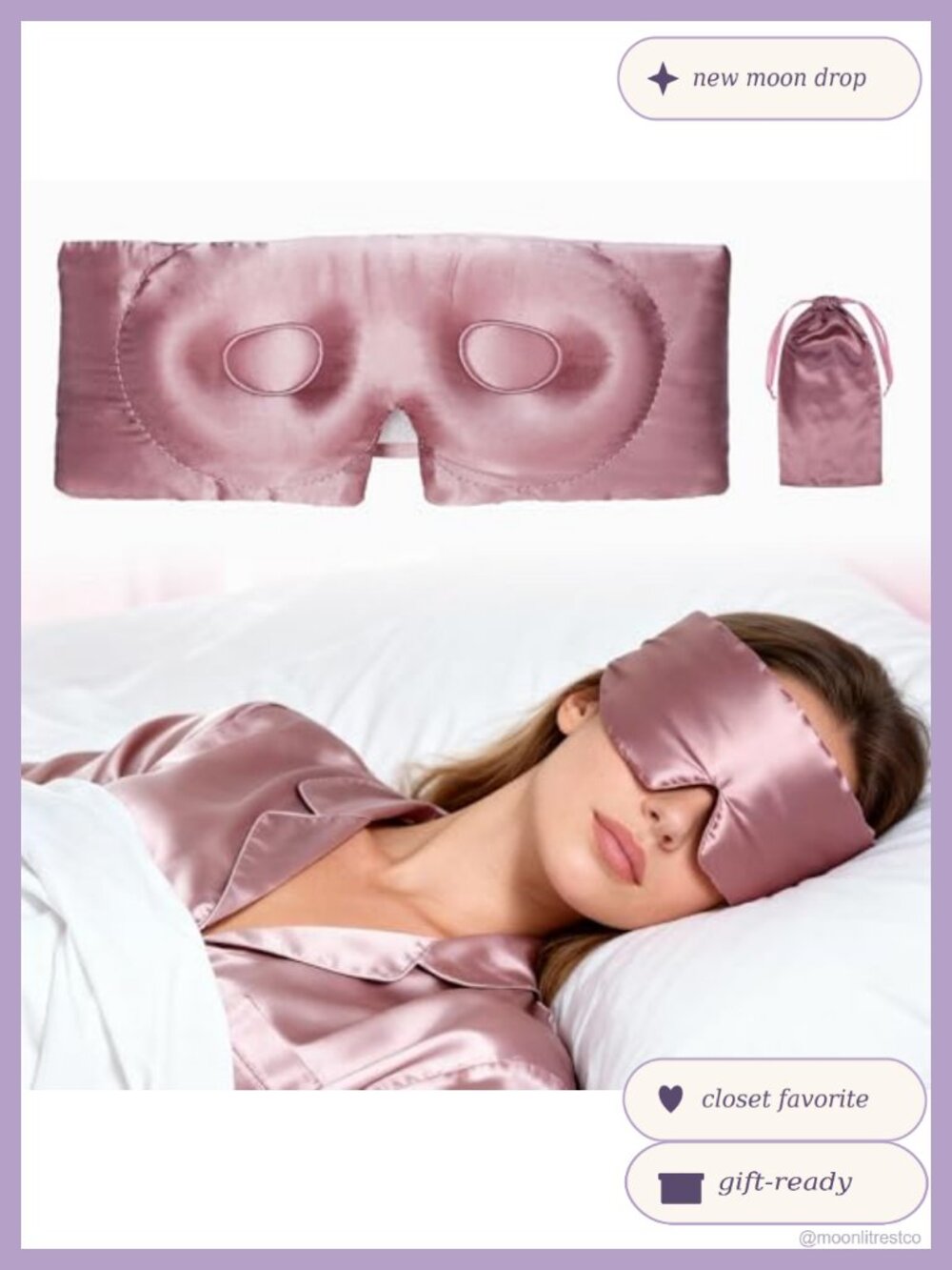 3D Pure Silk Sleep Mask with Travel Pouch – Adjustable Blackout Eye Mask